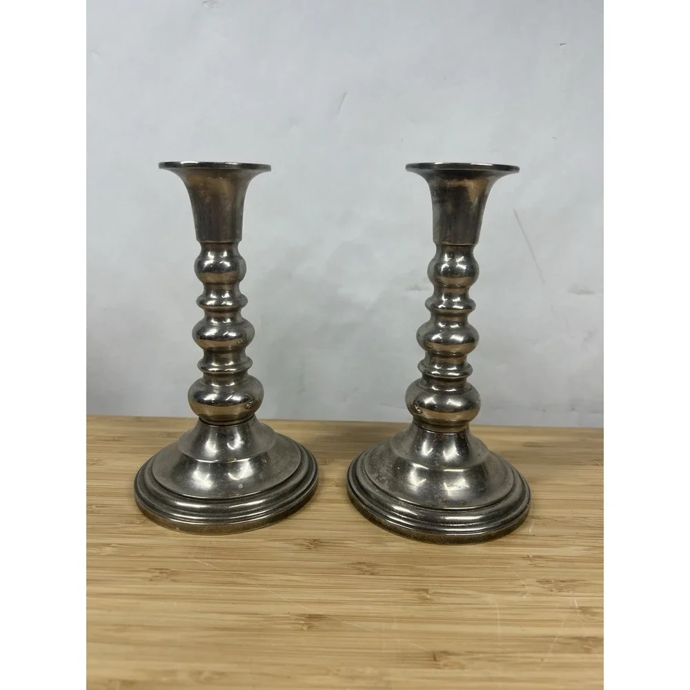 Vintage Silver Tone Metal Candlesticks Pair 6.5
